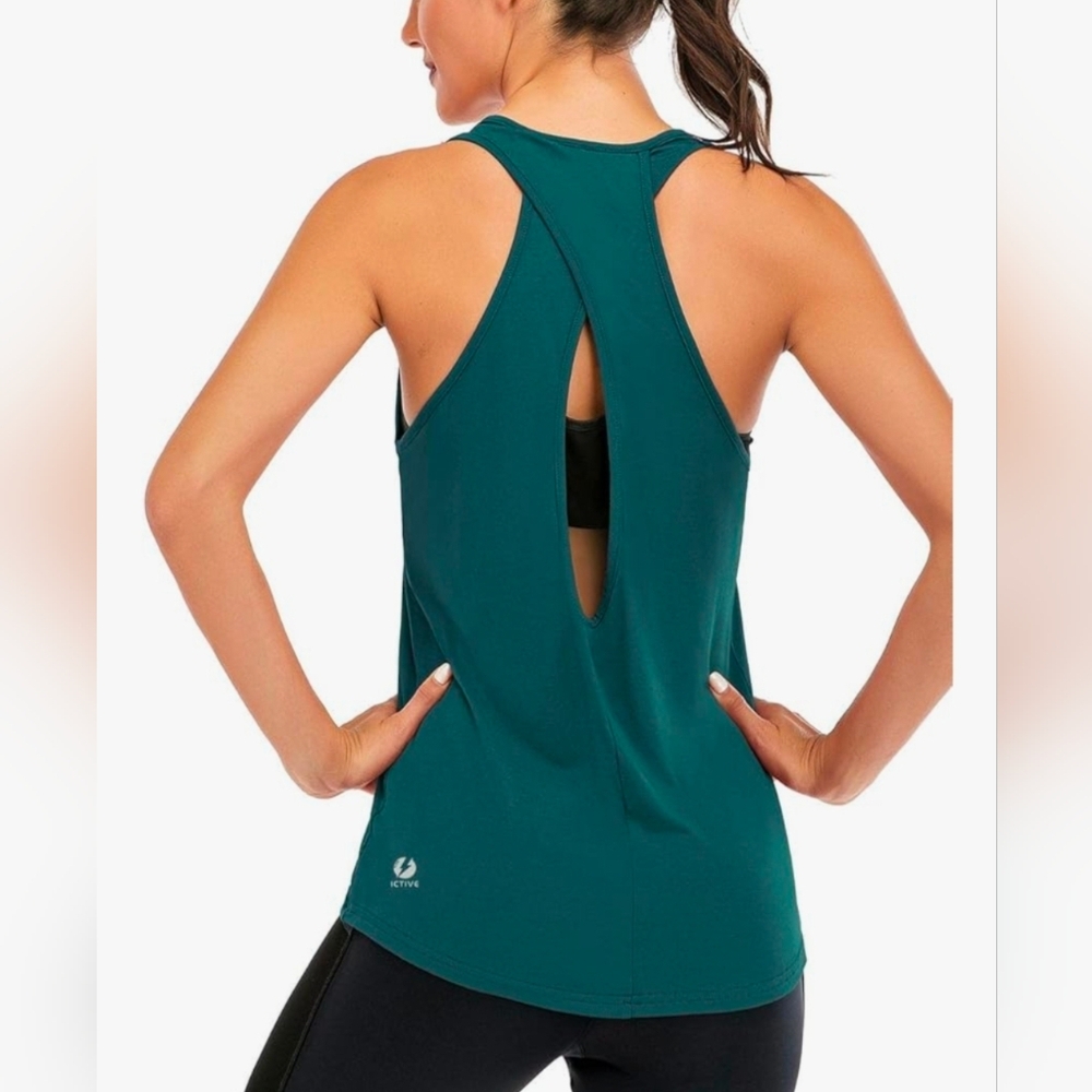 Ictive Teal Criss-Cross Back Activewear Tank Top - Size M